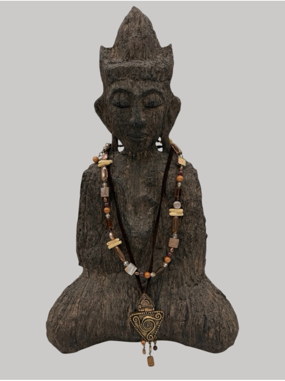 Chico’s Boho Brown Beaded Pendant Necklace - Artisan Style